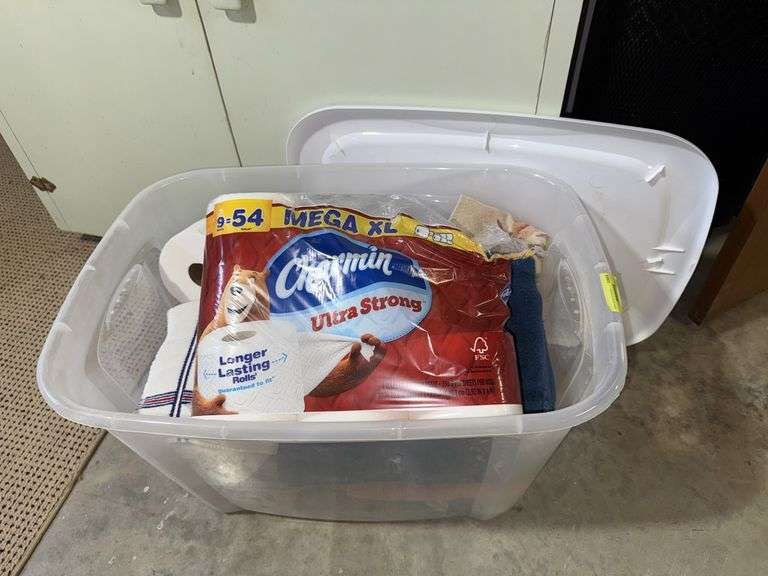 Large tote of bath and hand towels and T.P. image