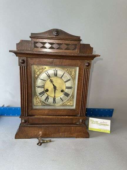 No name shelf clock, 11 wide x 15 high Door hinge on back needs repair image