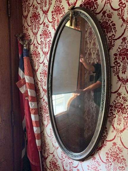 21x42 oval mirror, wood? image