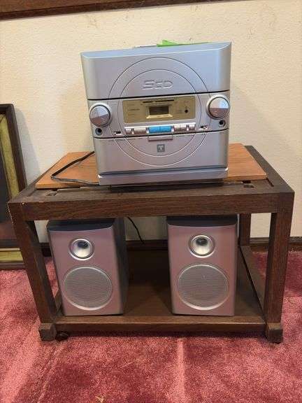 Trutech 5 cd player/AM/FM, speakers and stand. image
