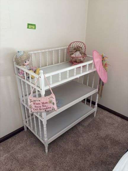 Baby changing table w/ 3 shelves so you can stack triplets 19D x 36L x 36H image