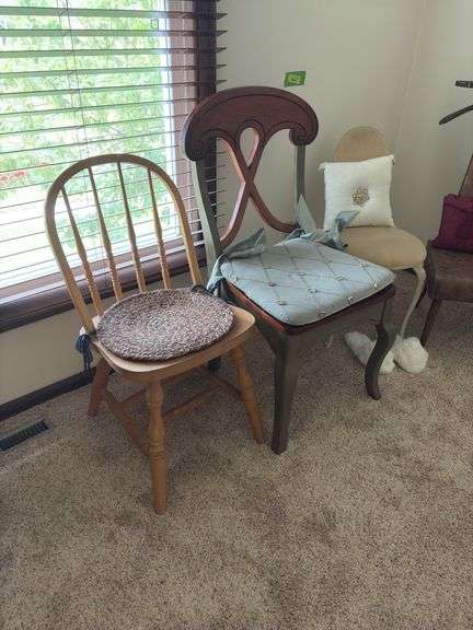 Two dining chairs, vanity chair, butlers chair and your girlfriend’s slippers