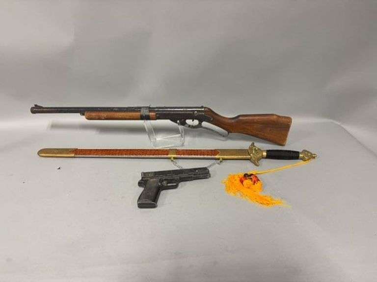 Daisy Model 96 BB Gun Rifle, Toy Pistol, and Chinese Sword image