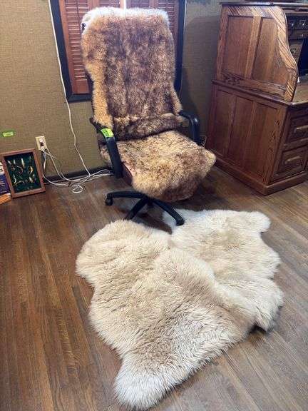 Pair of Overland genuine sheepskins and an Overland ??? See photos for condition NO CHAIR image
