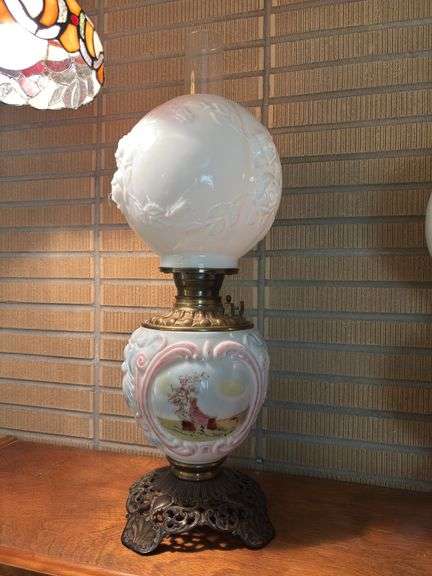 Vintage Hurricane Hand Painted Table oil lamp- 25” tall image