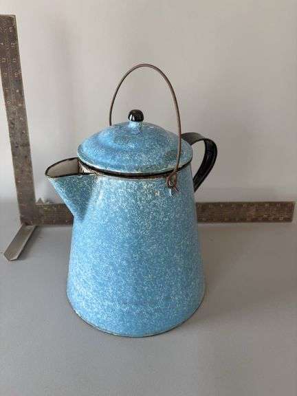 Blue speckle enamel cowboy coffee pot image
