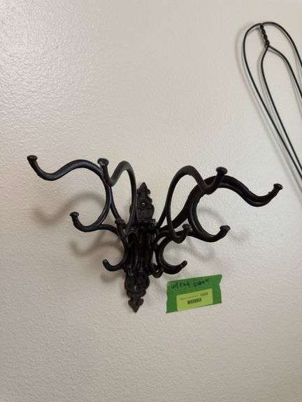 Cast iron folding wall mount coat rack and rug beater