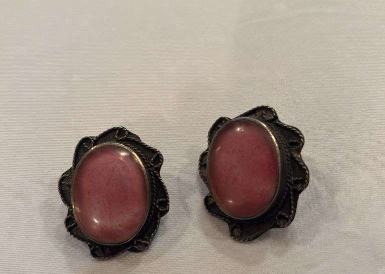 Rhodonite (?) unmarked pierced earrings image