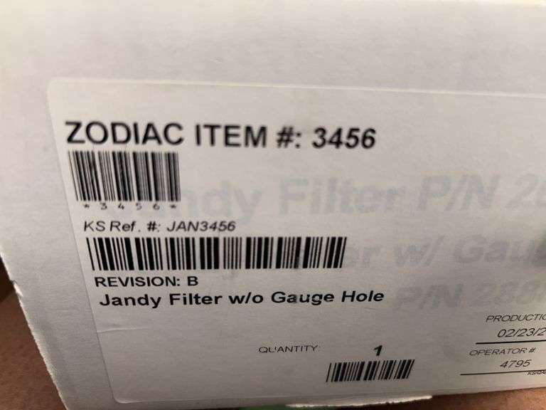 Jandy filter w/o gauge hole Zodiac item 3456 image