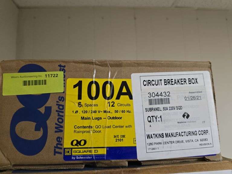NIB Square D Circuit breaker box, product #37086, 100 Amp image