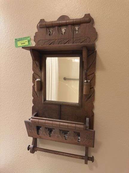 Antique mirror/towel rack, 13x27