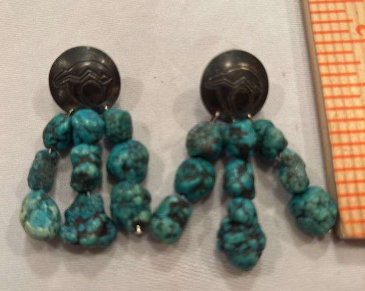 Native American chunky dangle pierced earrings, unmarked image
