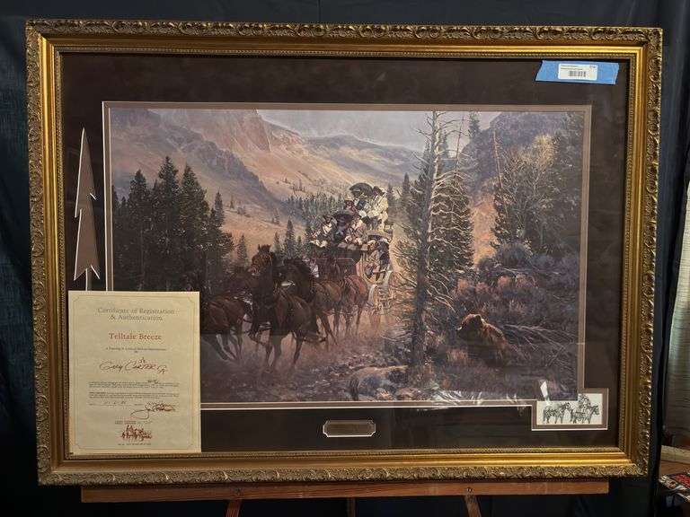 Ornately framed & matted, signed and numbered Gary Carter print “Telltale Breeze” AP 23 of 25 with certificate of authenticity 41 1/2 x 30 1/2 image