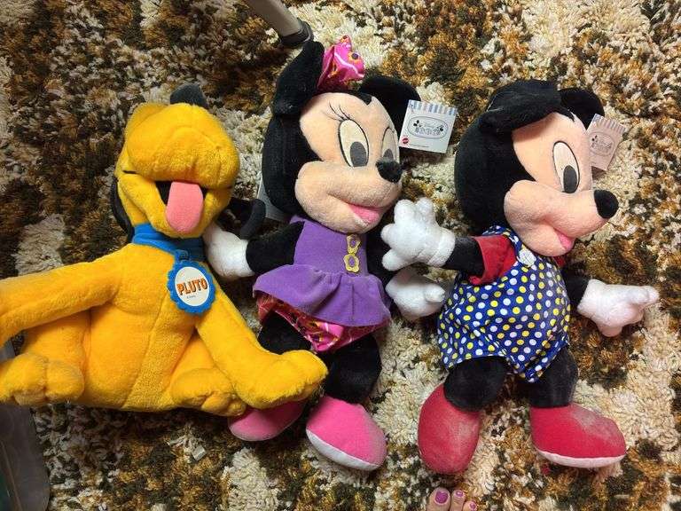 Mickey, Minnie, and Pluto Disney plush toys - vintage, new with tags image