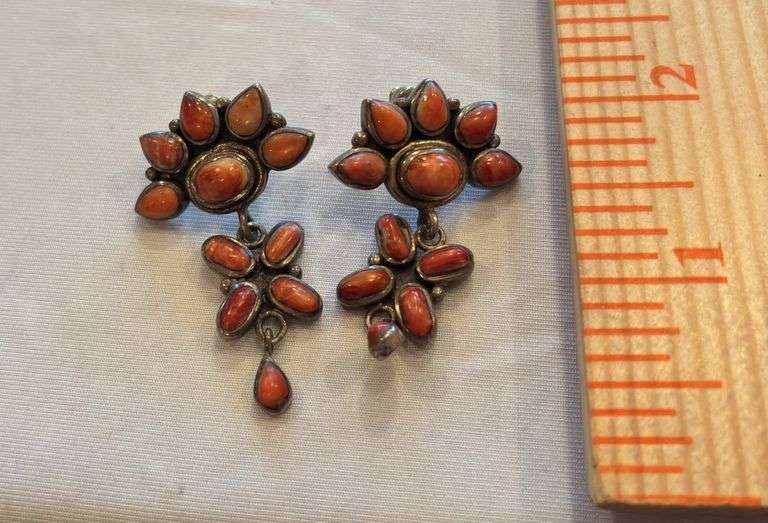 Sterling Coral dangle pierced earrings image