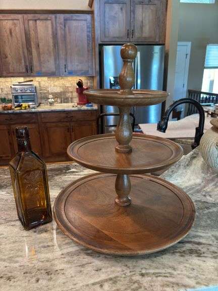 Wood 3 tier fruit stand, Amber 1800's bottle