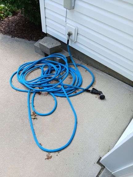Snow shovel broom, hoe, rakes, garbage can, hoses and more