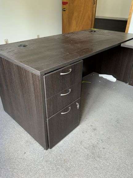 78x66x29H two piece desk unit with white board and other office file holders