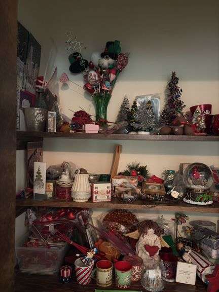3 shelves of Holiday Decor