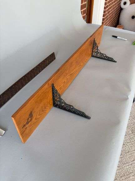 36” long wood shelf with modern cast iron brackets image