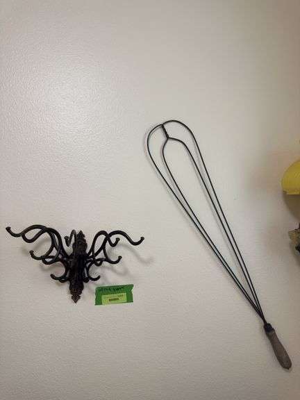 Cast iron folding wall mount coat rack and rug beater