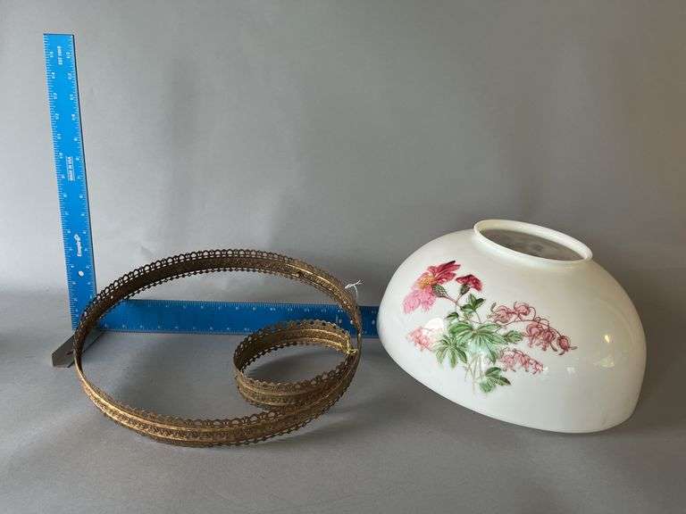 14" handpainted light shade and 2 matching lamp rings image