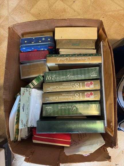 Greeting cards (new), gifts bags, lots of clothing boxes (many new)
