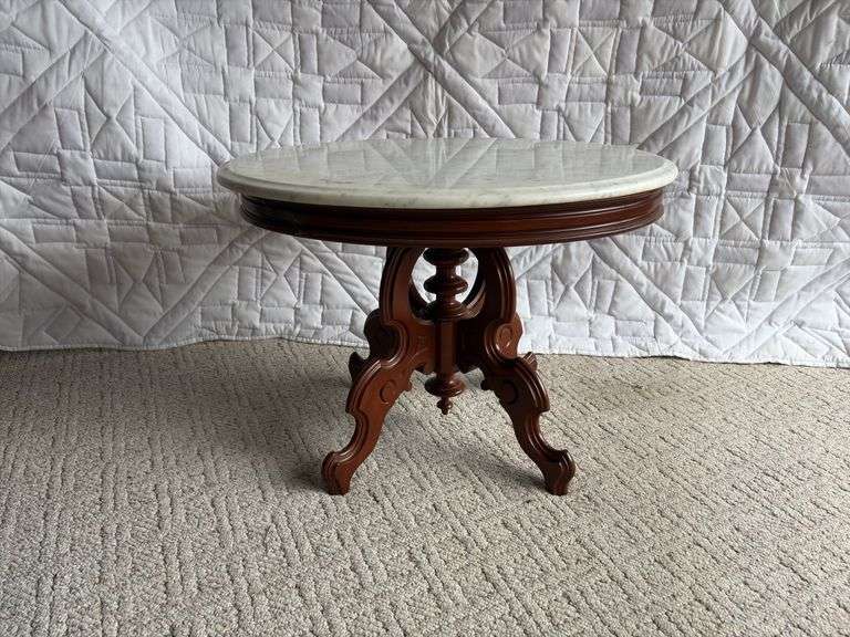 Marble top walnut coffee table 24 x 30 x 21” tall image
