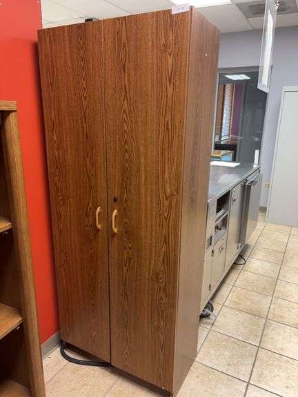 Storage cabinet wood looking 30x15 1/2x 72 no key image