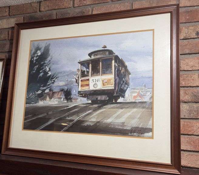 WE Ryan framed San Francisco trolley car print 34x29 image