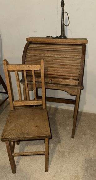 Child's rolltop desk and chair 13D x 18L x 30H