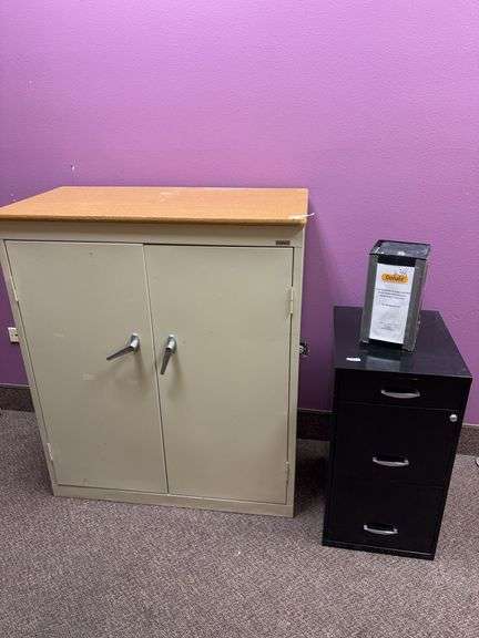 Metal storage cabinet, black 2 drawer letter file cabinet, locking box no key image