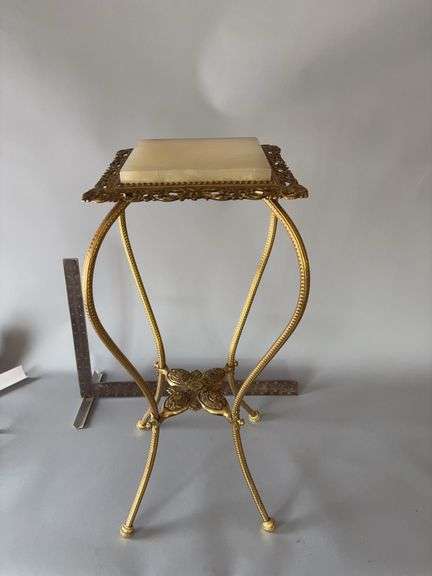 Brass and marble fern stand 12 x 12 x 29H image