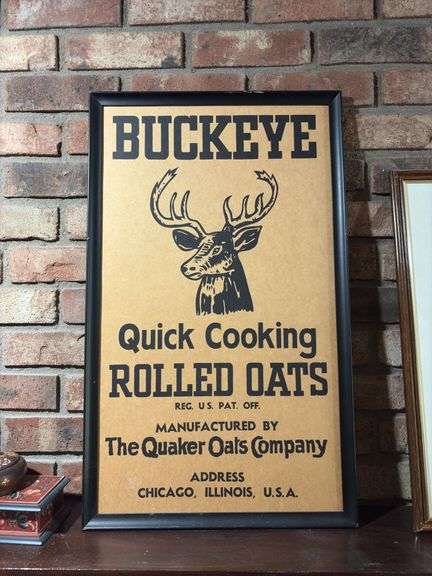 16x27 framed Buckeye Quick Cooking Oats cardboard advertising poster image