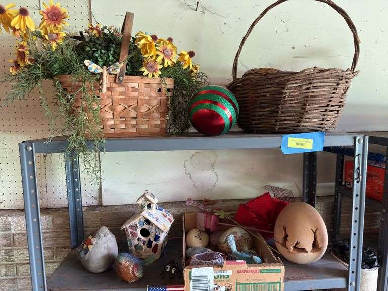 Shelf and all includes holiday decor, stadium cushions, bird feeder, outside entry mats, etc