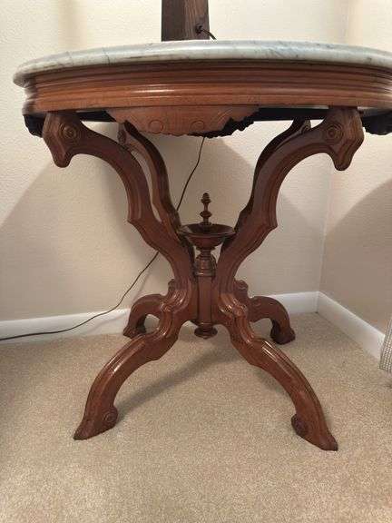 Walnut marble top parlor table 22 x 30 x 27H