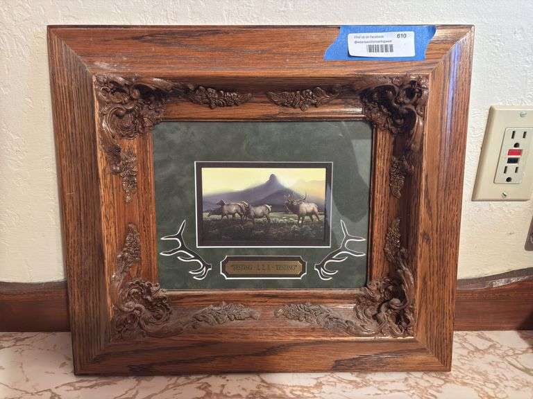 Small elk print with ornate matting and frame 17 x 15 *Hard to read but believe it is by artist Samuelson image