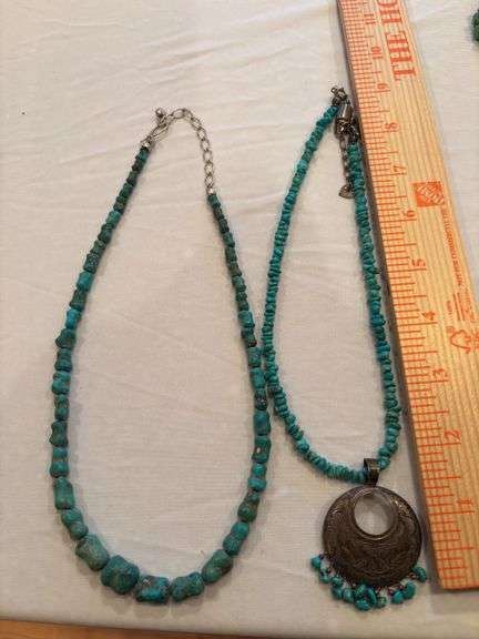 Turquoise necklaces, one marked QT 925 image