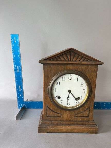 USA made cathedral shelf clock with oak case 5 x 10 x 14 image