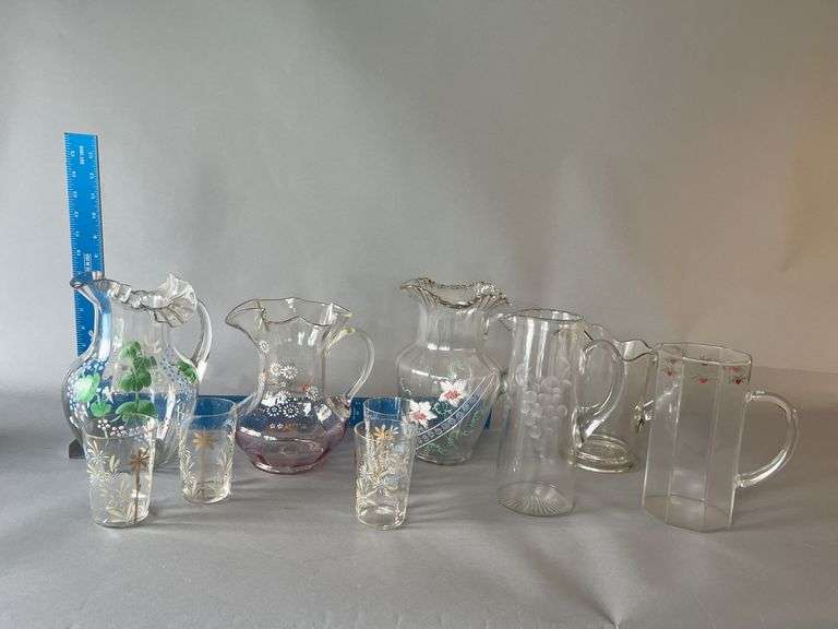 Hand enameled pitchers, glasses image