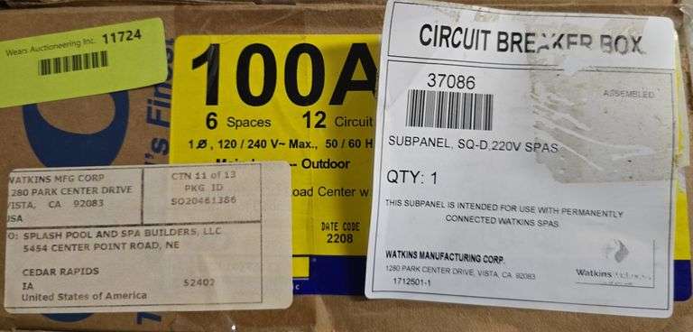 NIB Square D Circuit breaker box, product #37086, 100 Amp image