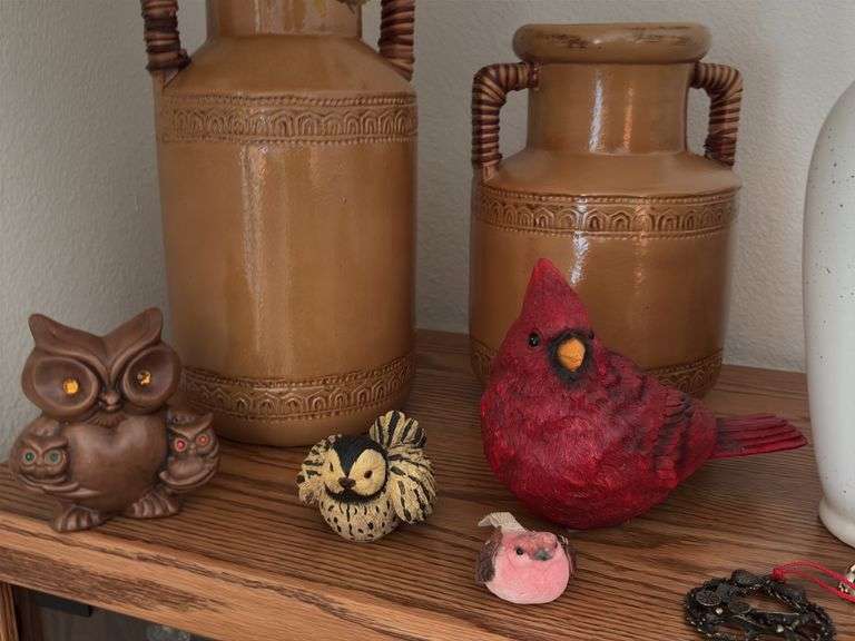 Knick knacks, pottery, candle holders, birds etc...