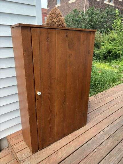Tongue and groove pine cupboard with single door and square nailed  12D x 38L x 59H image