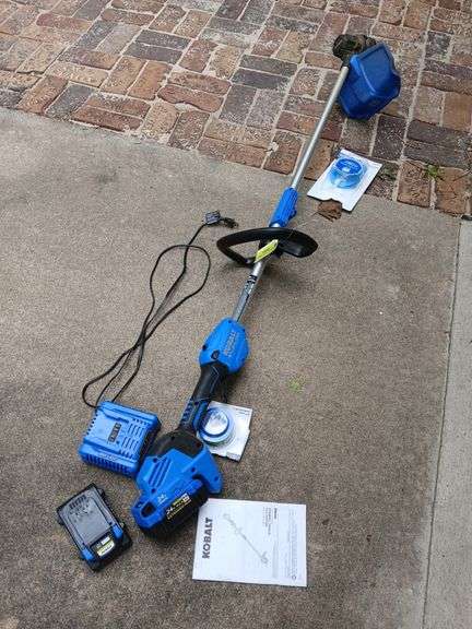 Kobalt 24V string trimmer, charger and (2) 4.0 Ah batteries image