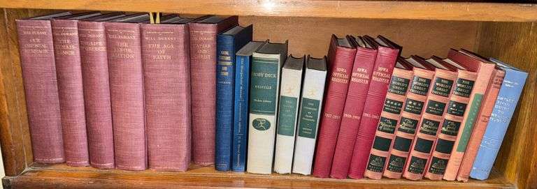 Books including The Story of Civilization, Moby Dick, IA Offical Registers etc... image