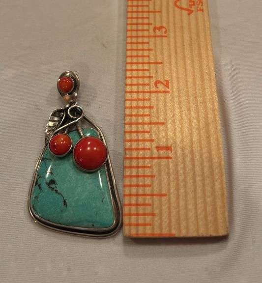 Turquoise and Coral pendant, unmarked image