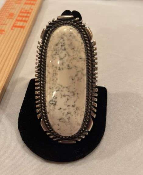 Sterling White Buffalo Ring, size approximately 11 image