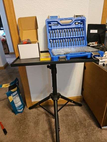 Kobalt Screwdriver Set (New), Drill Bits, Laser Level, Small Table Stand 16 x 11 x 22h