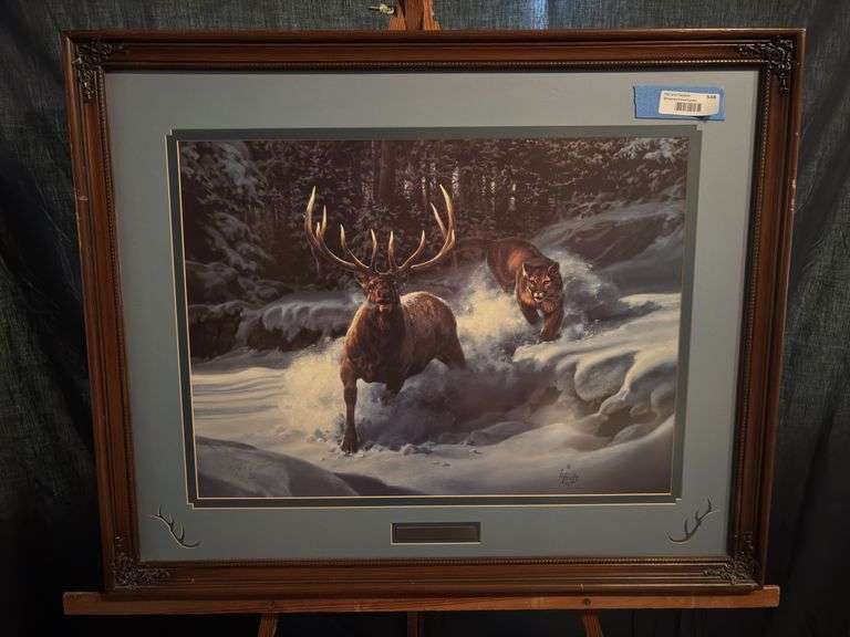Signed and numbered Barbara Peets print “Deep Powder Pursuit” 33 x 26 1/2 image