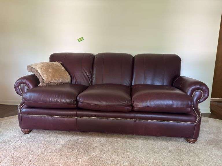 Bradington Young 82” 3 cushion leather sofa, does have wear on one cushion image